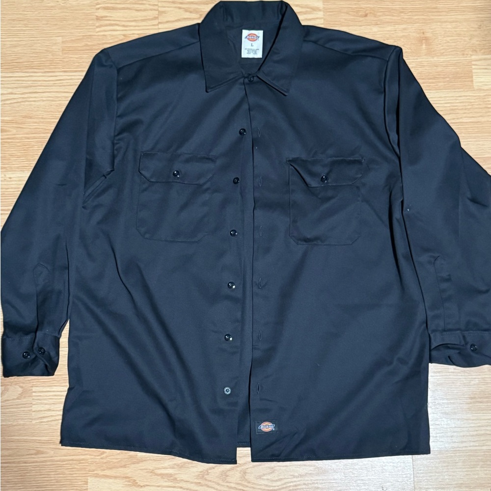 Dickies Black Long Sleeve Work Shirt with Label